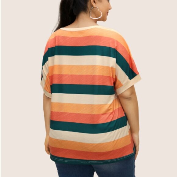 BloomChic Size M Colored Striped Crew Neck Batwing Sleeve T-shirt us size 10 - Picture 3 of 5